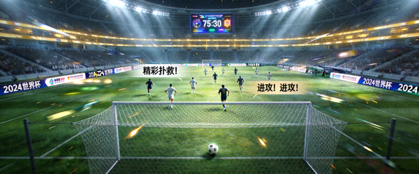 足球比赛高清直播画面截图，显示球场灯光特效